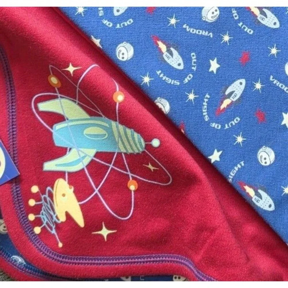 New Vintage Gymboree Baby Blanket Out Of Sight Red Blue Rocket Atomic Retro NWT